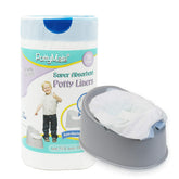 Cleanis PottyMate liner universal fit demonstrated on standard and travel potties for easy use