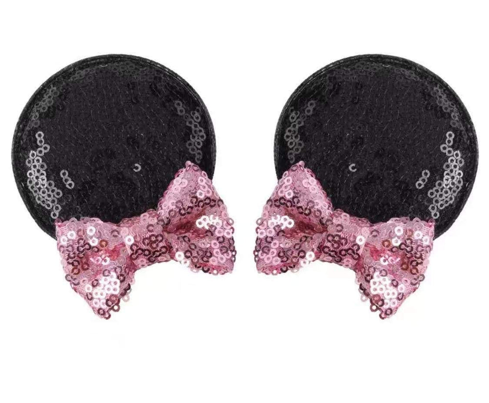 CLGIFT Minnie Ears hairband closeup with handmade sequin detailing for babies