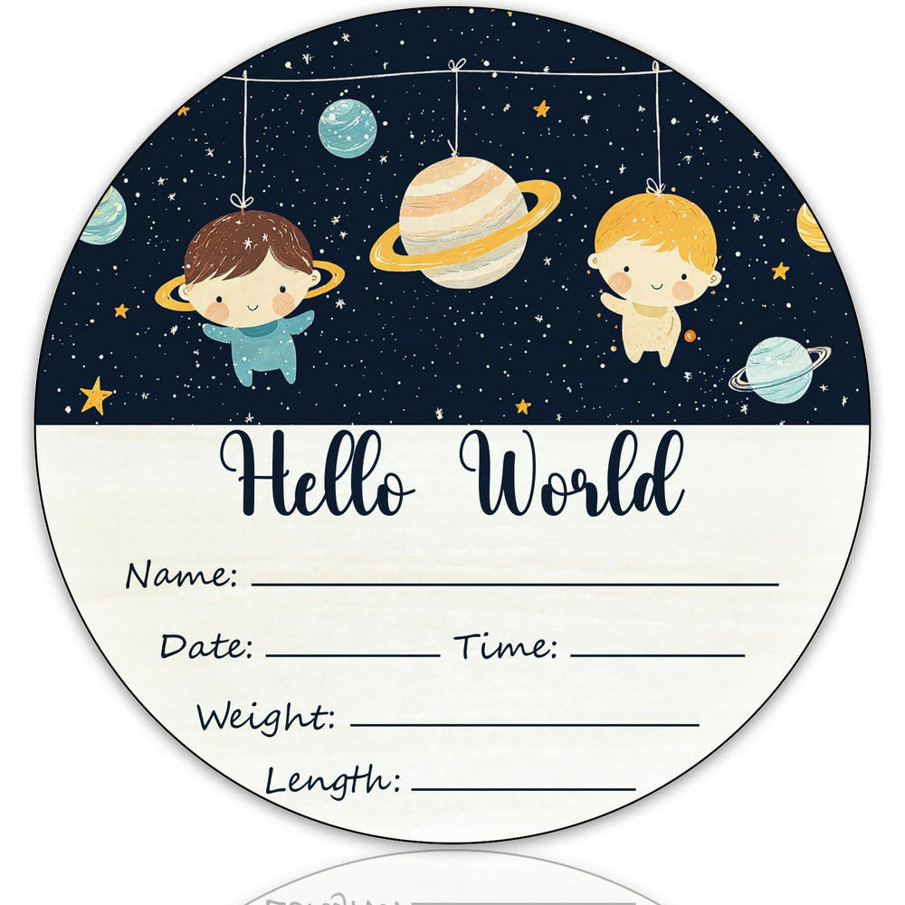 CLHHM Space Baby Name Announcement Sign front view, a timeless nursery keepsake for photos.