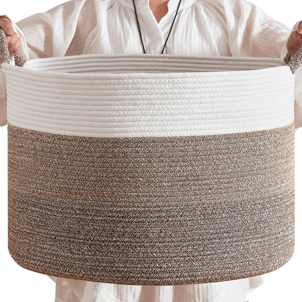 CLHMILY&Z Round Cotton Rope Storage Basket large 22x14 inch organizer for nursery toys.