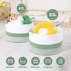 CLHMILY&Z round cotton rope basket adds living room style while concealing clutter.