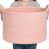 CLHMILY&Z round cotton rope storage basket pink XL front view showcases space-saving storage