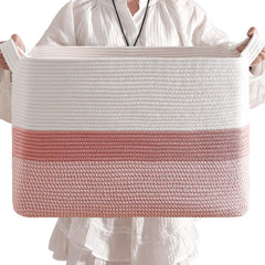CLHMILY&Z square basket pink-white front view for stylish toy storage