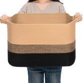 CLHMILY&Z square basket weave-detail highlights durable cotton rope storage for toys and blankets.