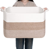 CLHMILY&Z square cotton rope basket brown and white organizes toys.