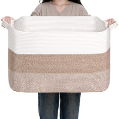 CLHMILY&Z square cotton rope basket brown and white organizes toys.