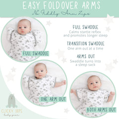 Clickyhips Swaddle Sack hip-friendly design supports natural leg movement
