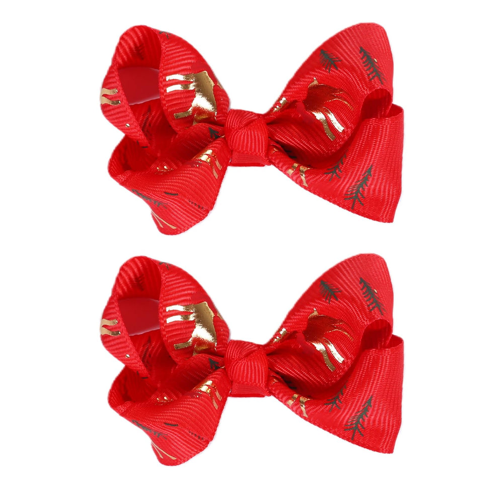 Clipband 3 inch Christmas hair bow in red-gold on an alligator clip for festive styling.