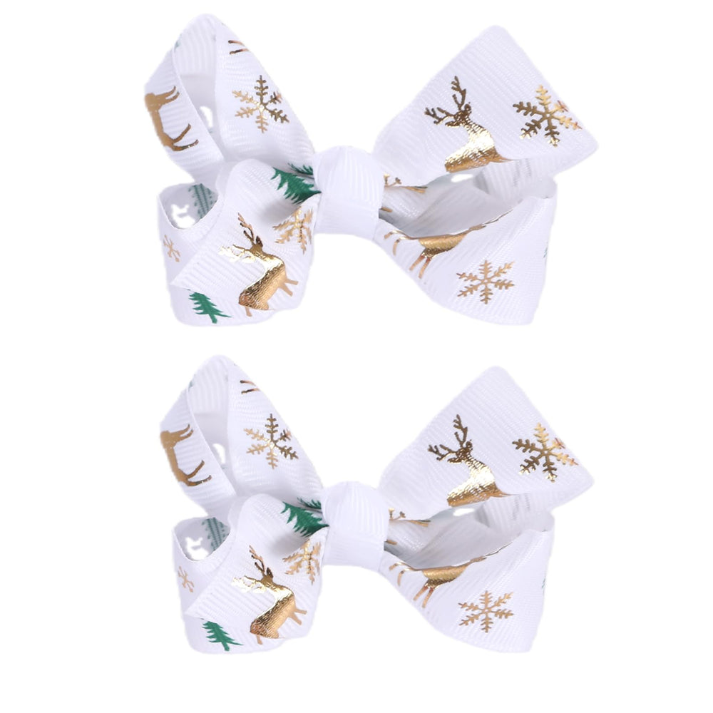 Clipband 3inch Christmas hair bows with white-gold design and secure alligator clip for festive wear
