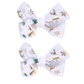 Clipband 3inch Christmas hair bows with white-gold design and secure alligator clip for festive wear