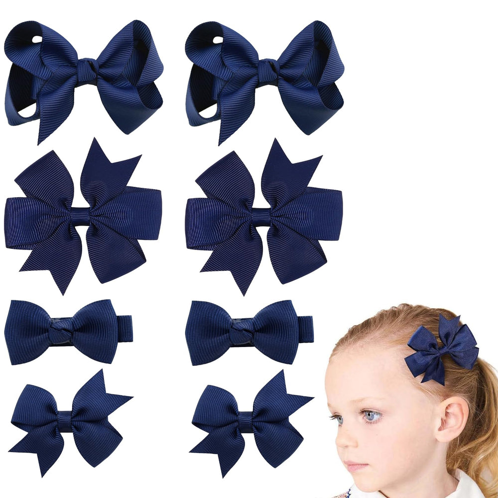 Clipband baby bows navy 2-inch pair set for stylish infant hairstyles and easy styling