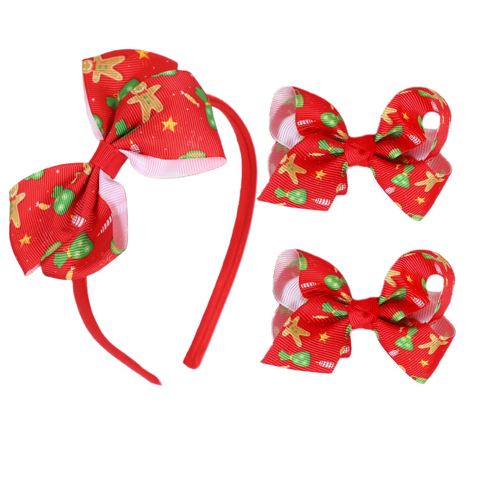 Clipband Christmas bow headband in red for festive outfits and holiday photos.