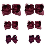 Clipband maroon bows 6-pack packaging shows vibrant color for easy outfit coordination.