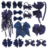 Clipband navy bows with headband and clips for durable daily school styling.
