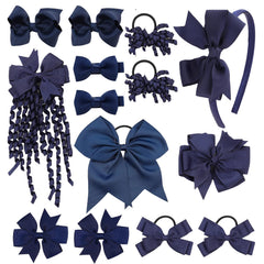 Clipband navy bows with headband and clips for durable daily school styling.