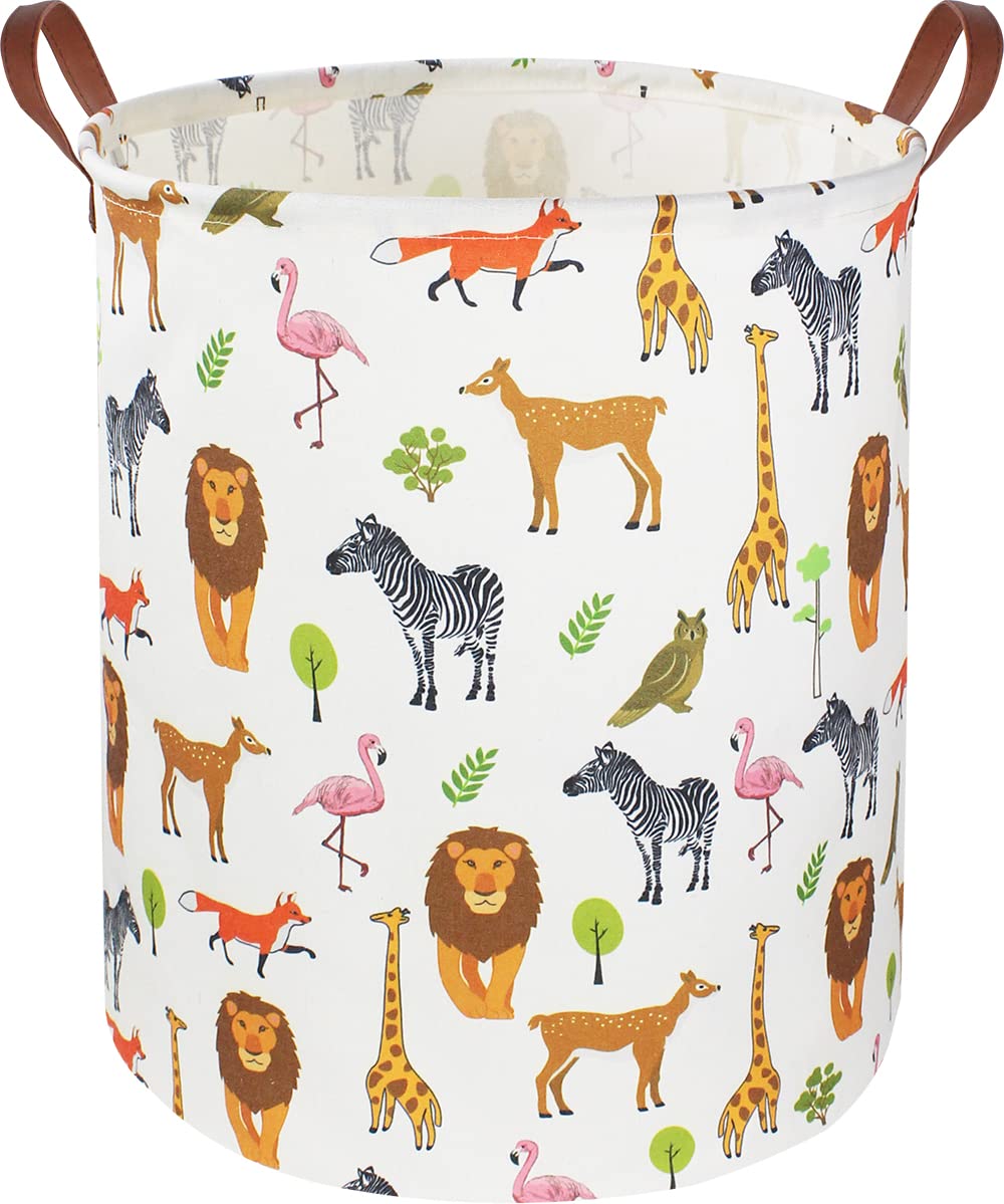 CLOCOR Kids Laundry Basket front view with jungle animal print for easy toy storage.