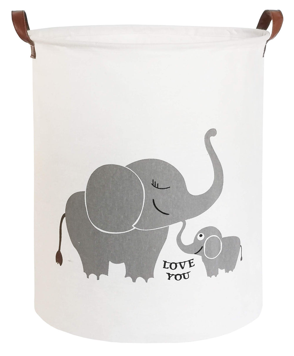 CLOCOR Love Elephant collapsible round bin closeup shows sturdy handles for easy transport.