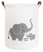 CLOCOR Love Elephant collapsible round bin closeup shows sturdy handles for easy transport.