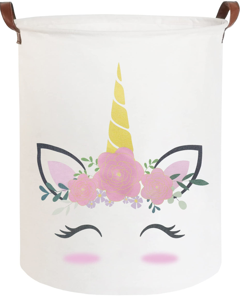 CLOCOR Pink Unicorn laundry basket front view, roomy storage for toys