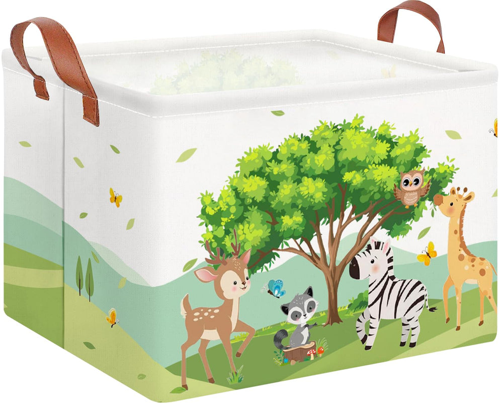 CLOCOR rectangular storage basket front view shows woodland pattern for stylish organization