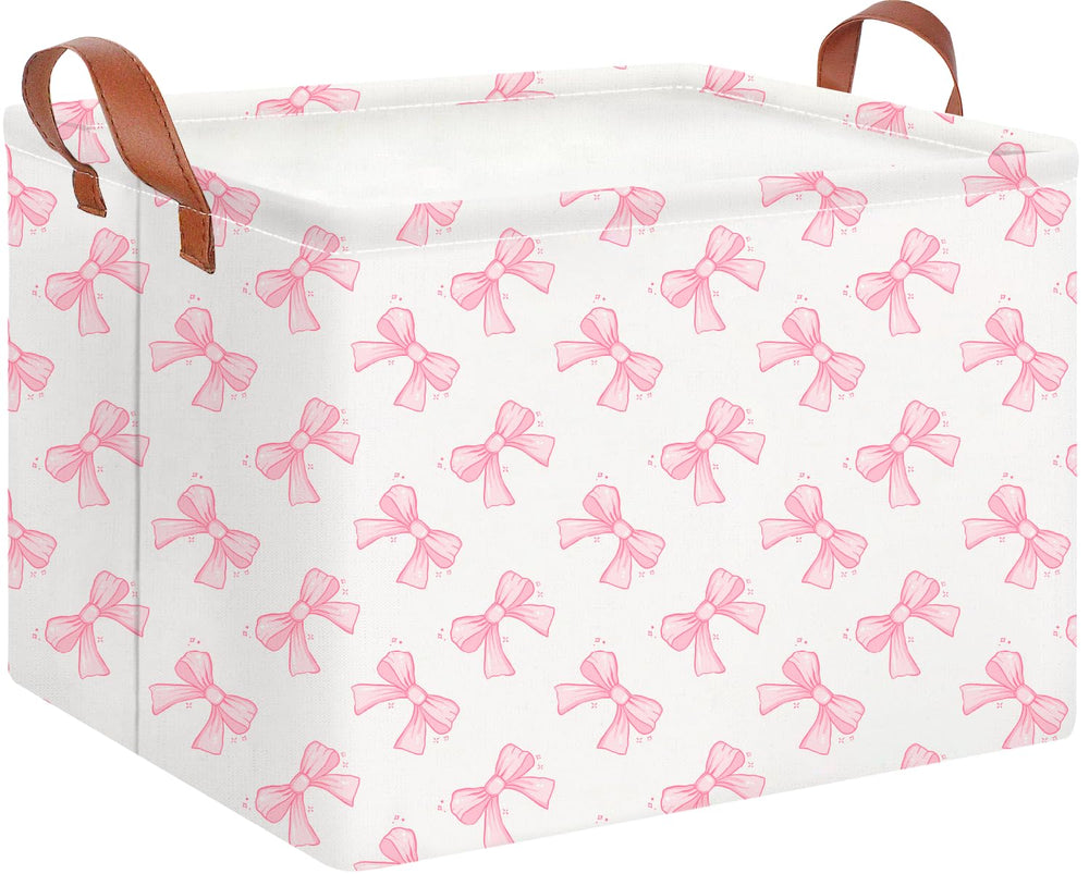 CLOCOR rectangular storage basket front view with star bowknot for tidy closet organization