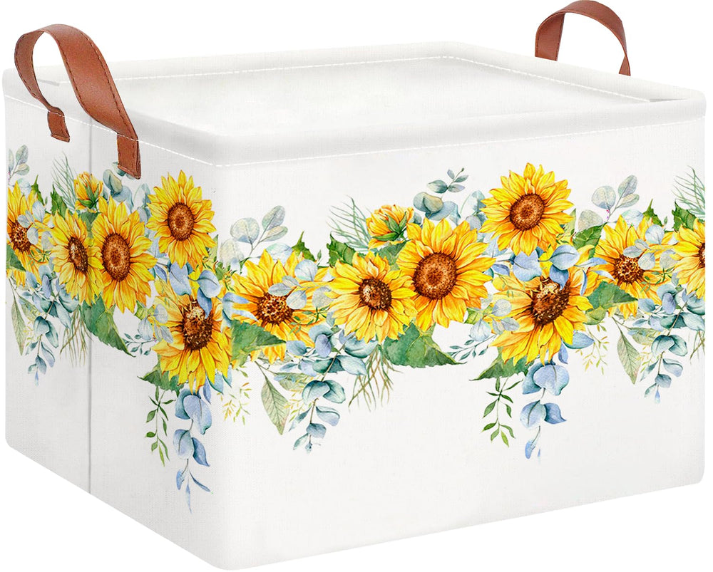 CLOCOR rectangular storage basket front view with Sunflower Rope design for organized living spaces.