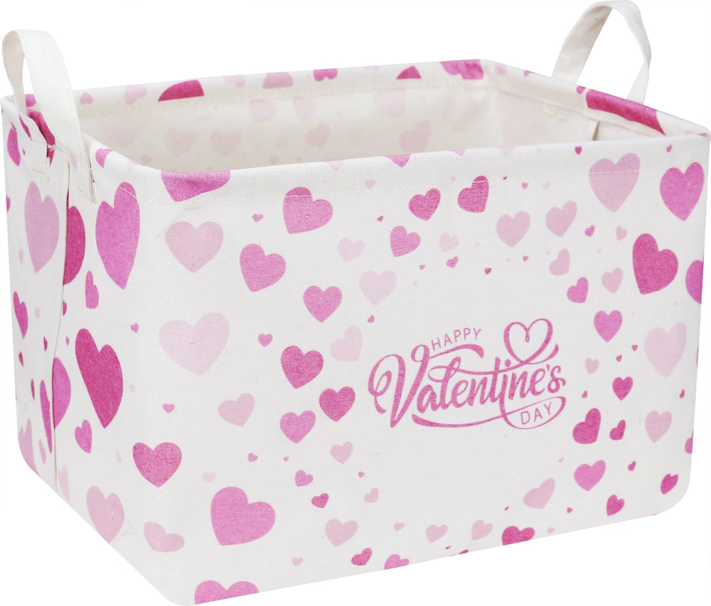 CLOCOR rectangular Valentines basket front view, durable storage for gifts and toys in homes.