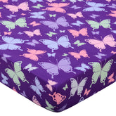 Cloele butterfly fitted sheet close-up shows soft polyester fabric for a cozy nursery sleep.