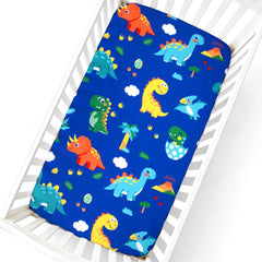 Cloele Dinosaur Fitted Crib Sheet on standard crib mattress providing a snug, secure fit.