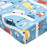 Cloele blue car pattern fitted crib sheet for standard cribs, soft and snug