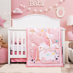 Cloele pink crib bedding set displayed in a nursery for cozy bedtime use