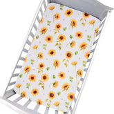 Cloele Sunflower fitted crib sheet close-up stitching for durability and softness