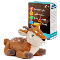 Cloud b Calming Nightlight Star Projector with Fawn casts gentle stars for a soothing bedtime.