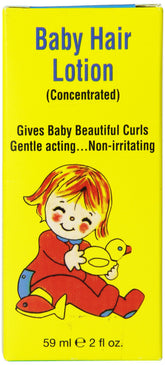 Clubman Baby Hair Lotion bottle closeup highlighting gentle, non-irritating formula.
