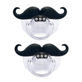 Cluckyu mustache pacifier front view calms babies at nap time