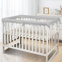 CLYCSRC 4pc mesh sets gray-4 crib-rail-cover angled view shows breathable protection.