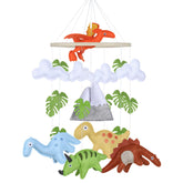 CLYMENE dinosaur mobile with dinosaurs, clouds, and mountains for a soothing nursery focal point.