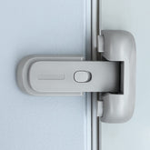 CLYMENE refrigerator door lock grey close-up shows secure one-handed operation for parents.