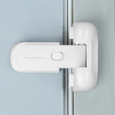 CLYMENE refrigerator door lock in white, front view showing secure child safety latch