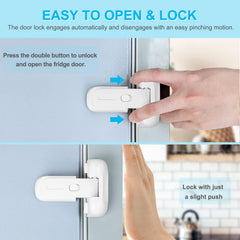 CLYMENE refrigerator door lock in white, side view focusing on compact design