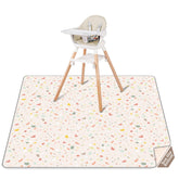 CLYMENE Splat Mat under high chair protects floors during meals, Terrazzo Treasure style.