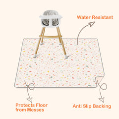 CLYMENE Splat Mat waterproof surface is easy to wipe clean after spills.