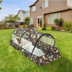 CMINGJ foldable mosquito net compacted in a circle for easy travel.