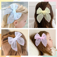 CN 6pcs tulle hair bows white stars shaker clip adds delicate sparkle for everyday wear
