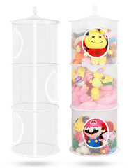 Coastal Rose hanging mesh storage with three compartments for kids' rooms.