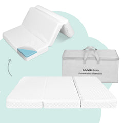 Cocellona pack-n-play mattress folded tri-fold ready for travel.