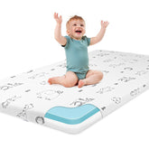 Cocellona Pack and Play Mattress top view shows snug 38x26 fit for most playards
