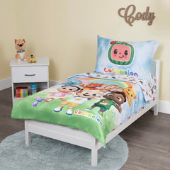 CoComelon Cute as a Rainbow duvet close-up showing soft, cozy fabric for toddlers