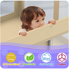 Coilace foldable playpen removable fabric for easy machine washing.