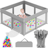 Coilace foldable playpen setup shows spacious 50x50 inch play area for safe indoor play.